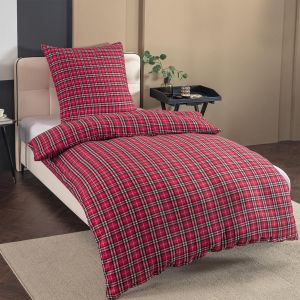 Parure De Lit D'hiver Chaude En Polaire Thermique 135 X 200 Cm - 2 Pièces - 1 Housse De Couette 135 X 200 Cm - 1 Taie D'oreiller 80 X 80 Cm Avec Fermeture Éclair - Rouge À Carreaux - Neuf