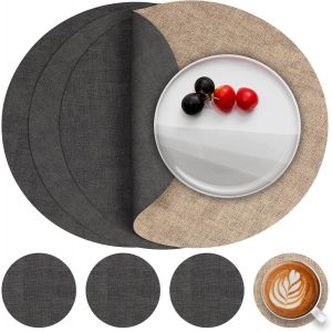 Sjzg-Set De Table En Cuir Et Dessous De Verre Lot De 4, Sets De Table Rond Antid&eacute;rapant Double Face Set De Table Plastique Lavable Set Table R&eacute;siste &Agrave; La Chaleur (Gris Beige, Set Di 4) - Neuf