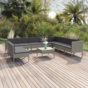 Prolenta Premium - Salon De Jardin 11 Pcs Avec Coussins R&eacute;sine Tress&eacute;e Gris - Neuf