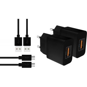 TRAHOO-2X Chargeur Rapide USB-C 3.0 - Prise Secteur Port 18 Watt & C&acirc;ble 1m pour Samsung Galaxy S24 S23 | Huawei P50 - Noir - Neuf