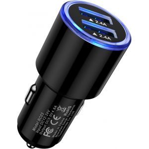 Chargeur de voiture USB [24 W/4,8 A] Chargeur de voiture adaptateur allume-cigare USB 2 ports prise allume-cigare 12 V pour iPhone 16/15/14/13,Samsung Galaxy A15/A16/A56/A35/A54/A55/S25/S24/S23/S22, - Neuf