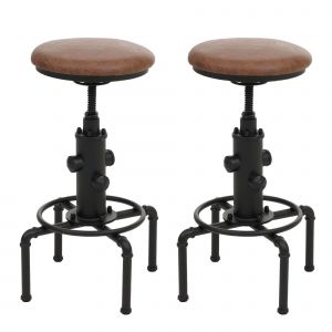 Lot de 2 tabourets de bar HWC-N23, tabourets de bar pivotants et r&eacute;glables en hauteur, style industriel, m&eacute;tal et similicuirmarron - Neuf