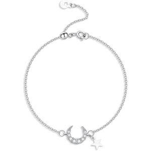 Eryi-Bracelet Femme Bijoux Argent Sterling 925 Zircone Cubique Croissant De Lune Et Etoiles Chaîne Cadeau Anniversaire Femme - Neuf