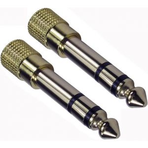 Lot De 2 Adaptateurs Jack 3,5 Mm Vers Pr Jack Stéréo 6,35 Mm En Métal Doré Pour Clavier, Ampli Et Instruments - Neuf