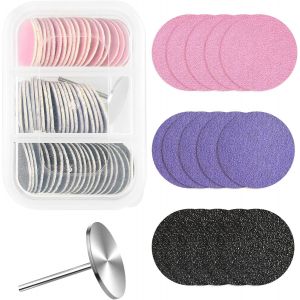 Lot de 60 disques de papier abrasif de 25 mm avec foret à ongles en métal, grain 80#180#240# Disques de papier abrasif de rechange pour perceuse à ongles, limes à pieds, décapant les peaux - Neuf