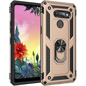 Kal-Coque Pour Lg K40s, + Verre Trempé Double Couche Hybride Ultra Armure Housse Étui De Protection Antichoc Armor Bumper Cover Pour Lg K40s Avec Stand, Or - Neuf