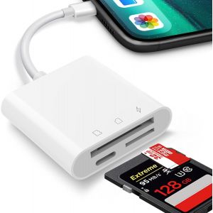 [Apple MFi Certified] Lecteur de Carte SD pour iPhone iPad, Adaptateur Lightning vers Carte SD pour Micro SD/SD/Charging, Adaptateur de Carte mémoire Photographie pour iPhone 14 13 XS XR X - Neuf