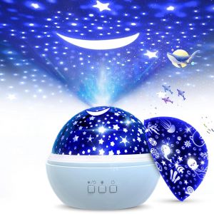 Projecteur Ciel Etoile Enfant, Veilleuse Projecteur Bebe, Veilleuse Télécommandée Rotative À 360, 8 Couleurs, Veilleuse De Chevet Ornement, Idéal Pour Les Cadeaux De Noël Et D'anniversaire (Bleu) - Neuf