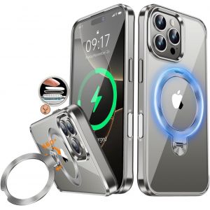 Kwey-[Anneau En Métal Cd & 360° Rotation Support Invisible] Coque Magnétique Pour Iphone 16 Pro Max 6.9" [Compatible Magsafe] [Pare-Chocs Antichoc Galvanisé] Coque Fine Transparente U2013 Titane Nat - Neuf