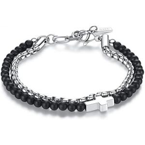 Bracelet 2 Tours Croix Pierre Cha&icirc;ne Homme - Neuf