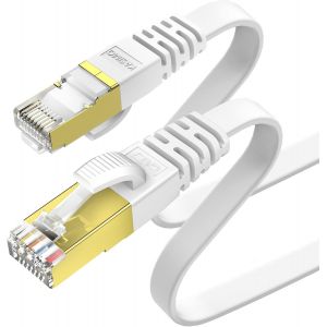 C&acirc;ble Ethernet Cat 7 Plat, C&acirc;ble RJ45, Connecteurs Plaqu&eacute;s Or u2013 Cable R&eacute;seau LAN Haut D&eacute;bit 10 Gb/s - 600 MHz u2013 2m Blanc - Neuf