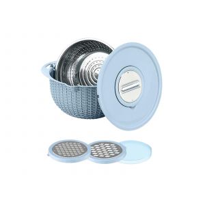 Ensemble Passoire Rotative 4 En 1 Avec Couvercle Et Trancheuse - Bleu - Neuf