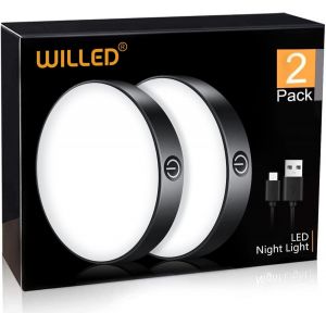 Veilleuse À Pile, Avec Contrôle Tactile Luminosité, Rechargeable Usb, Lampe Nuit, Lampe De Placard, Lampe D'Armoirepour Escalier, Armoire, Cuisine Chambre [Lot De 2] - Neuf