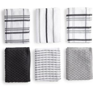 Eryi-Torchons Cuisine Coton Premium U2013 Pack De 6 Chiffons Cuisine Microfibre Et Éponge, Chiffons Coton Absorbants, Linges De Nettoyage Couleur Gris Argenté - Neuf