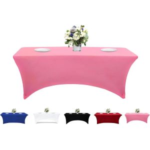 Chenquansarl-Nappe Rose En Élasthanne, Ajustée, Lavable Et Infroissable, Extensible, Rectangulaire, Pour Table De Patio, Événement, Mariage, Banquet Et Fêtes (1 Pièce) - Neuf