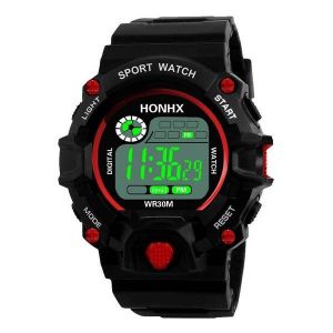 Montre De Sport Num&eacute;rique Led En Silicone Rouge Pour Homme - Neuf