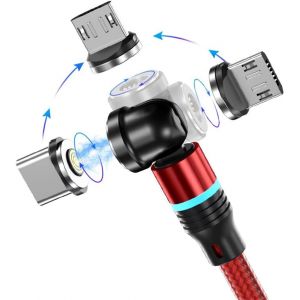 Ayu-Câble De Charge Magnétique Usb C, Chargeur Magnétique, 1m/2m Câble Usb Magnétique Charge Rapide 3a Transfert De Données Rotation À 360 U200bU200b° Et 180, Câble 3 En 1 Pour Micro Usb/Phone/Type - Neuf