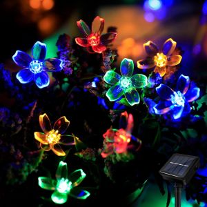 TRAHOO-Guirlande Lumineuse Exterieur Solaire, LED Imperm&eacute;able Lumi&egrave;res Fleur 40 LED, &Eacute;tanche 8 Modes Guirlande Lumineuse Ext&eacute;rieure pour Jardin Patio Balcon F&ecirc;te Mariage Patio No&euml;l (Multicolore) - Neuf