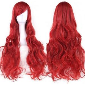 Kalanka-80cm Longue Perruque De Cosplay De Cheveux Naturels Boucl&eacute;s Avec Une Frange Color&eacute;e Halloween Costume Party Perruques Pour Les Femmes (Rouge) - Neuf