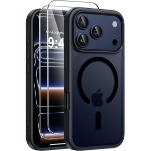 5 In 1 Magn&eacute;tique Coque Pour Iphone 17 Pro Avec 2 Verres Tremp&eacute;s, Compatible Magsafe Dos Anti Rayures &Eacute;tui Antichoc Tpu Bumper Housse Pour Iphone 17 Pro 6,3"" - Noir - Neuf