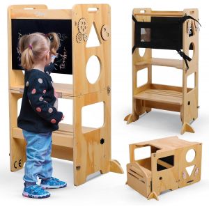 SUBZONAL-Kids 3-en-1 Tour d'apprentissage Montessori &iquest; Tabouret en Bois Pliable &iquest; Marchepied Enfant 3 Marches &iquest; Tour d&iquest;Observation S&eacute;curis&eacute;e &iquest; Escabeau Montessori d&egrave;s 1 an - Neuf