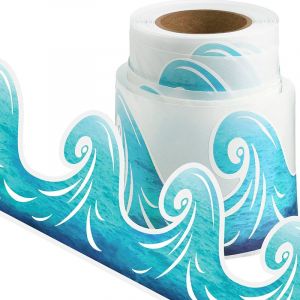 Bordure de tableau d'affichage autocollante motif vagues de l'océan, bleu turquoise, décoration de salle de classe, imperméable, pour la rentrée scolaire et le bureau, 10 mètres - Neuf