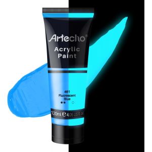 Tube De Peinture Phosphorescente Bleu Fluo (120 Ml) Pour Toile,Roche,Pierre,Bois,Tissu,Fournitures Artistiques - Neuf