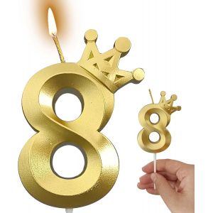 ERYI-Bougies D'Anniversaire En Forme De Chiffre 8 Dorées Pour Décorations De Gâteaux (Doré, 8) - Neuf