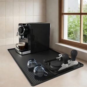 Grand Tapis Pour Machine À Café, 60 X 40 Cm, En Silicone Avec Bords Surélevés, Tapis De Base Multifonctionnel, Accessoires De Bar Pour Comptoirs De Cuisine, Noir - Neuf