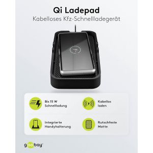 Subzonal-Goobay Chargeur De Voiture Sans Fil 60471 Station De Charge Qi 15 W/Chargeur Sans Fil 15 W/Station De Charge Inductive Chargeur De Voiture/À Induction Avec Support Pour Téléphone Portable - Neuf