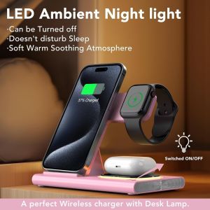 Station De Charge Sans Fil Pliable 3 En 1 Pour - Chargeur Inductif Compatible Avec Iphone 17/17 Pro Max/16/15/14/13/12/11,Apple Watch 11/Ultra 3/10/9/8/7/6/Se 3,Air Pods Pro/4/3/2 - Neuf