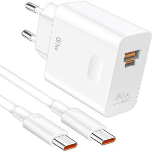 80w Supercharge Chargeur Rapide Pour Honor Magic6 Pro 7pro Magic6 Rsr,2 Ports Pd Chargeur Rapide Avec 6a Câble Usb C 1m,Supercharge Chargeur Pour Honor Magic7 Lite 6lite 400 200 Lite X6b Pad X8a X9a - Neuf