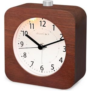 Réveil matinal en bois, réveil analogique silencieux sans tic-tac, à piles, avec fonction répétition de l'alarme, horloge à aiguille, alarme sonore croissante pour la famille/le bureau (bois foncé) - Neuf