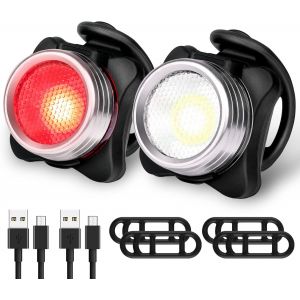 Kit D'éclairage De Vélo, Puissant Éclairage Led Avant Et Arrière Rechargeable, Phare De Vélo Étanche, 5 Modes De Luminosité Pour Le Cyclisme, Le Vtt, La Randonnée Et Le Vélo - 2 Câbles Usb Inclus - Neuf