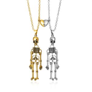 Collier Magn&eacute;tique Squelette Et T&ecirc;te De Mort Pour Halloween, Id&eacute;al Pour Les Couples, Les Meilleures Amies Et Les Soeurs. 1 Paire. - Neuf