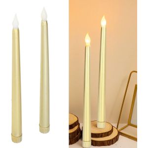 Lot De Bougies Led Sans Flamme (Toutes Dorées), Bougies Coniques Led, À Piles, Lumières Décoratives Led Pour Fêtes, Mariages, Halloween Et Noël - Neuf