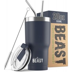 Beast Mug Isotherme Cafe - 550ml I Argenté I Acier Inoxydable I , Tasses Isothermes I 2 Pailles Et Brosse Nettoyage I Thermos Cafés De Voyage Double Paroi I Café Chaud Ou Glacé - Neuf