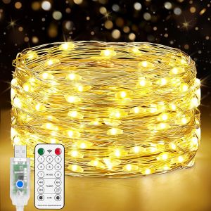 Usb Guirlande Lumineuse 10m, 100 Led En Cuivre, 8 Modes Dimmable Avec Télécommande Et Minuterie, Imperméable Lumières D'arbre De Noël Fil De Cuivre Décoration - Neuf