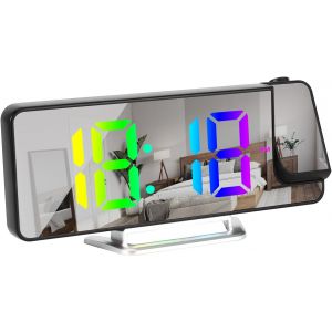 R&eacute;veil avec projection, alarme num&eacute;rique avec date de temp&eacute;rature 12/24 h, luminosit&eacute; r&eacute;glable, volume r&eacute;glable, r&eacute;veil num&eacute;rique &agrave; 180 &deg;, projecteur rotatif &agrave; 180 &deg;, pour enfants, personnes &acirc;g&eacute;es - Neuf