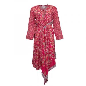 Robe Mi Longue Asym&eacute;trique Dandy Imprim&eacute; Fleuri Fuschia Femme Antik Batik - Neuf