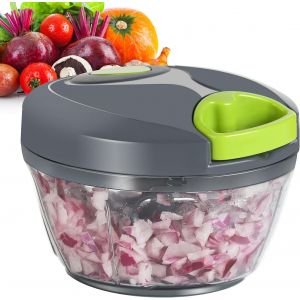 Hachoir &Agrave; L&eacute;gumes Manuel, Robot Culinaire Portable &Agrave; Ficelle, Coupe-Ail Et Oignons Pour L&eacute;gumes, Gingembre, Fruits, Noix, Herbes, Etc., 500 Ml, Gris - Neuf