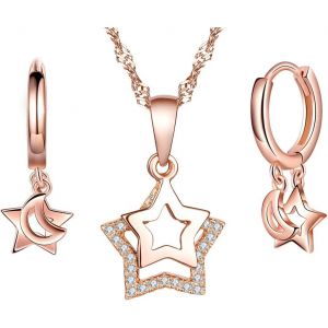 Collier En Argent 925 Pour Femme Fille, Pendentif &Eacute;toile, Boucles D'oreille &Eacute;toile, Ensembles De Bijoux &Eacute;toiles, Bagues D'oreilles, Or Rose, Cadeau No&euml;l Anniversaire - Neuf