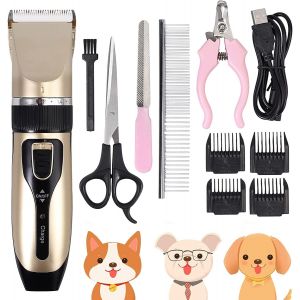 Tondeuse De Toilettage Pour Chien Animal De Compagnie Noir Or Faible Bruit Kit De Rasoir Electrique Professionnel Cheveux 4 Peignes Couteau Fixe En Titane Pr&eacute;vient Allergies De La Peau - Neuf