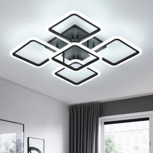 Subzonal-Plafonnier Led Moderne, 61w 7000lm Simple Square 5 T&ecirc;tes Lampe De Plafond Led, Noir Luminaire Plafonnier Led Pour Salon, Chambre, Caf&eacute;t&eacute;ria, Blanc Froid 6500k - Neuf