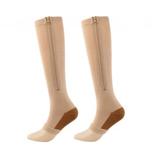 1 Paire Fermeture À Glissière Couleur Unie Haute Élasticité Chaussettes De Compression Unisexe Genou Haut Bout Ouvert Bas De Soutien Soins De Santé-Kaki L - Neuf