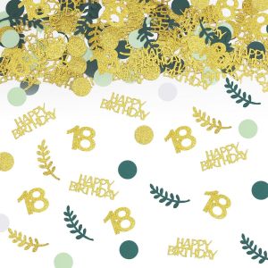 Confettis Anniversaire 18 - Décorations de Table pour le 18e Anniversaire - Confettis de 18 Ans pour Hommes et Femmes - Décoration de Confettis pour Anniversaire, Mariage, Fête (Vert et Or) - Neuf
