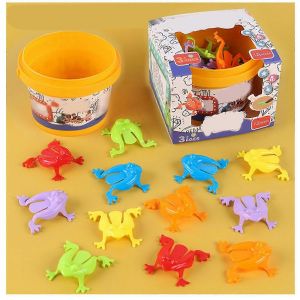 12pcs grenouille colorée sautant jouets doigt pressant grenouilles sautantes avec seau enfants rebondissant jouet ensemble boîte-cadeau emballage - Neuf