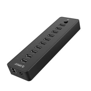 Hub USB 2.0 10 ports avec adaptateur secteur 12 V et c&acirc;ble de donn&eacute;es 1 m pour PC et ordinateur portable - Neuf
