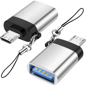 TLP-Adaptateur Micro USB vers USB 3.0 (Pack de 2) avec Lanière, Micro USB Mâle vers USB-A Femelle Adaptateur OTG Compatible avec Samsung S7 S6, Micro Appareils OTG, Clé Flash, Clavier (Argent) - Neuf