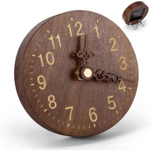 R&eacute;veil rond en bois, horloge de table analogique silencieuse sans tic-tac pour &eacute;tag&egrave;re, chemin&eacute;e, chevet ou bureau &iquest; Horloges d&eacute;coratives &eacute;l&eacute;gantes marron fonc&eacute; pour salon, chambre &agrave; coucher - Neuf